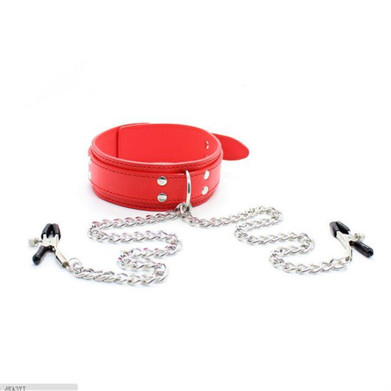 Leatherwork Clamp - Collar with Breast/Nipple Clamps chain Clip